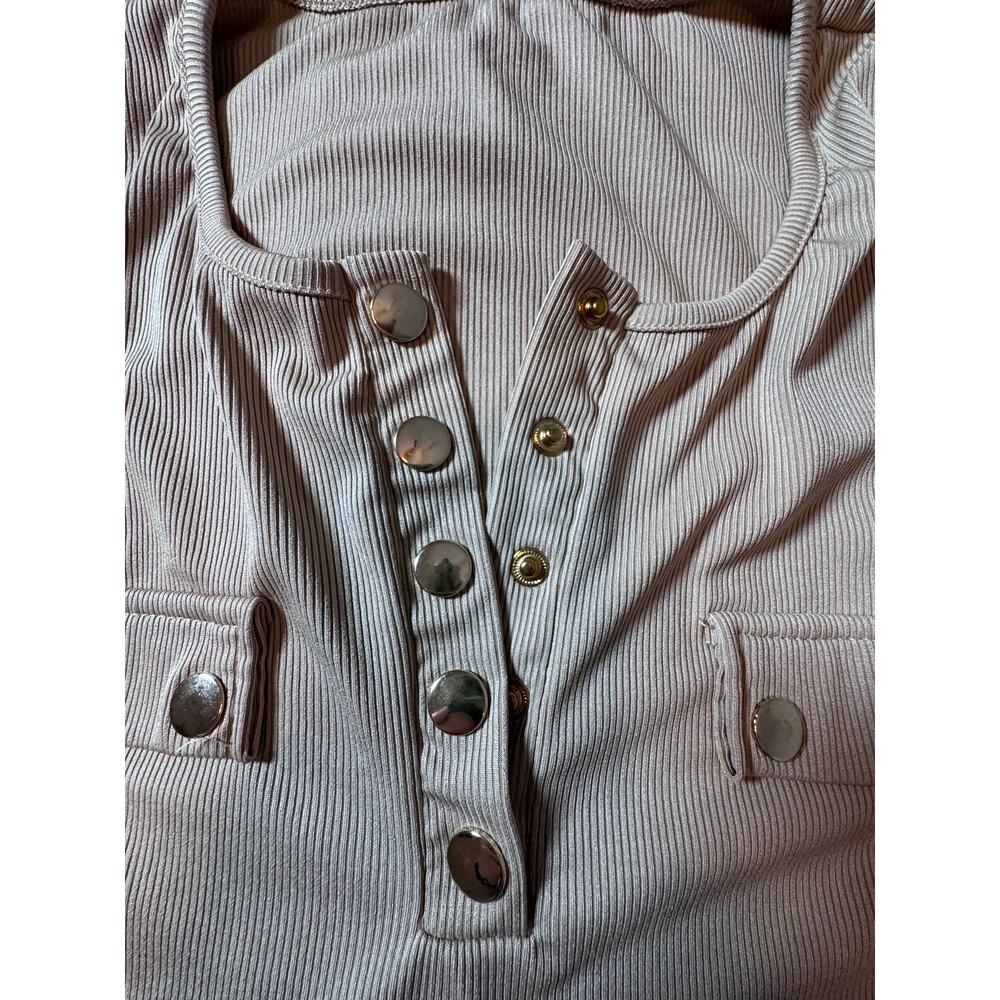 Long sleeve v neck tan with gold accent top